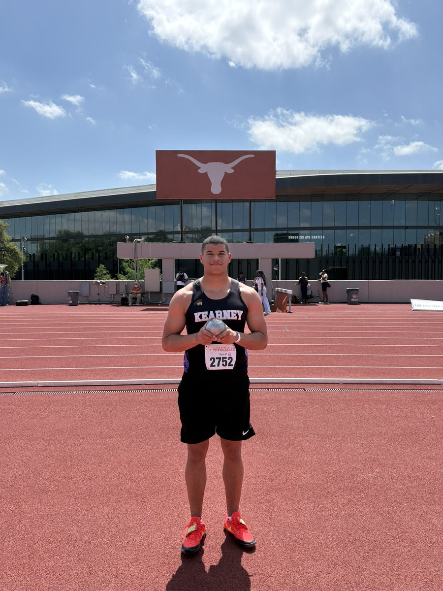 Congratulations to Ty Smith for breaking our school record in the Shot Put today at the Texas Relays! Ty threw 17.55 meters taking 12th. We are very proud of you Ty and the work you continue to put in for yourself and for KMO!
