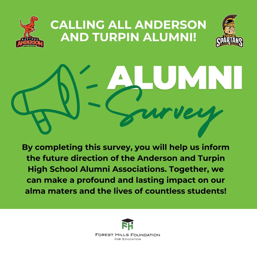We are helping the Forest Hills Foundation gather data for the Anderson and Turpin Alumni Associations. If you are an alum, please visit the link below to complete the survey:

 forms.gle/4HxwtrEAfTdruD…
<a href="/fhfeorg/">Forest Hills Foundation for Education</a>