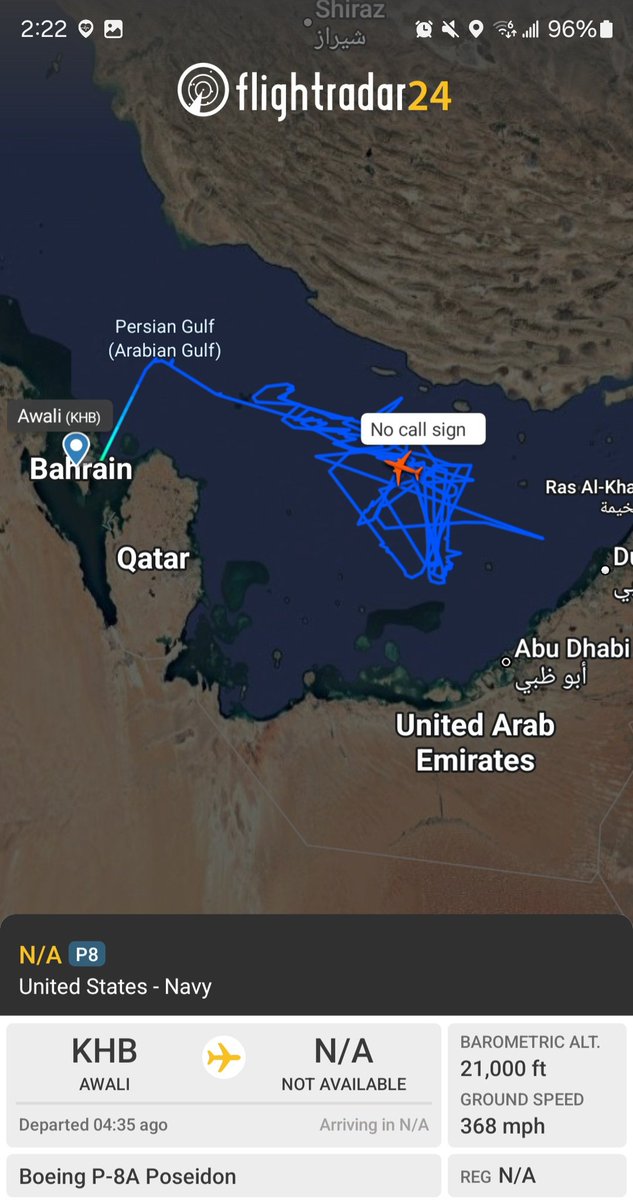 Borrowed7Time's tweet photo. US Navy P-8A Poseidon #AE67BA out of Bahrain, operating over the Persian Gulf. 
@sipjack1776 @Dinlas3 https://t.co/cYFc7izMfm
