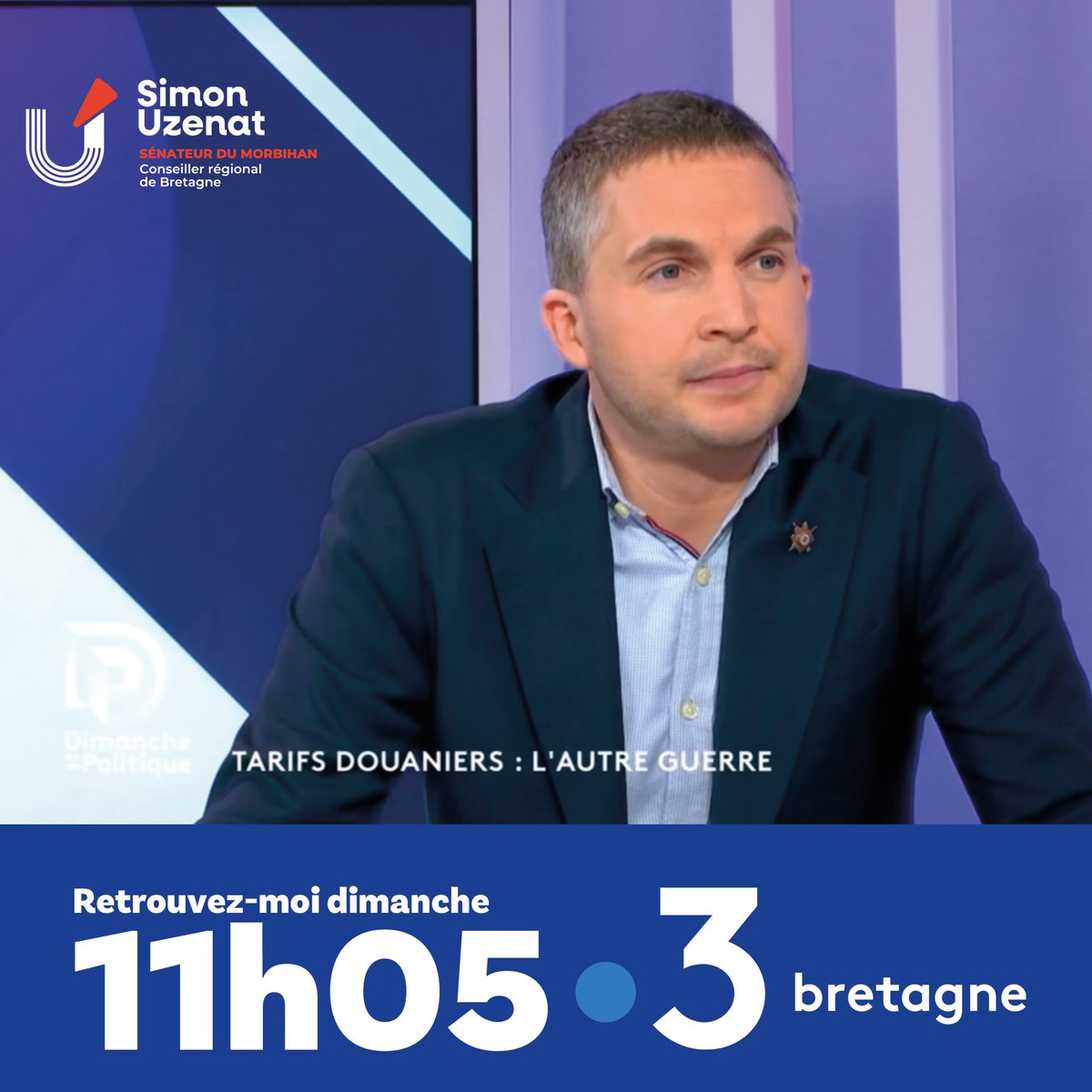 Simon Uzenat (@simonuzenat) on Twitter photo Retrouvez-moi demain, dimanche 30 mars, à 11h05 sur <a href="/france3Bretagne/">France 3 Bretagne</a> pour l’émission #DimancheEnPolitique. Au programme, un débat face au représentant du Rassemblement national en Bretagne sur la guerre commerciale États-Unis/Union européenne et ses impacts potentiels en France Retrouvez-moi demain, dimanche 30 mars, à 11h05 sur <a href="/france3Bretagne/">France 3 Bretagne</a> pour l’émission #DimancheEnPolitique. Au programme, un débat face au représentant du Rassemblement national en Bretagne sur la guerre commerciale États-Unis/Union européenne et ses impacts potentiels en France