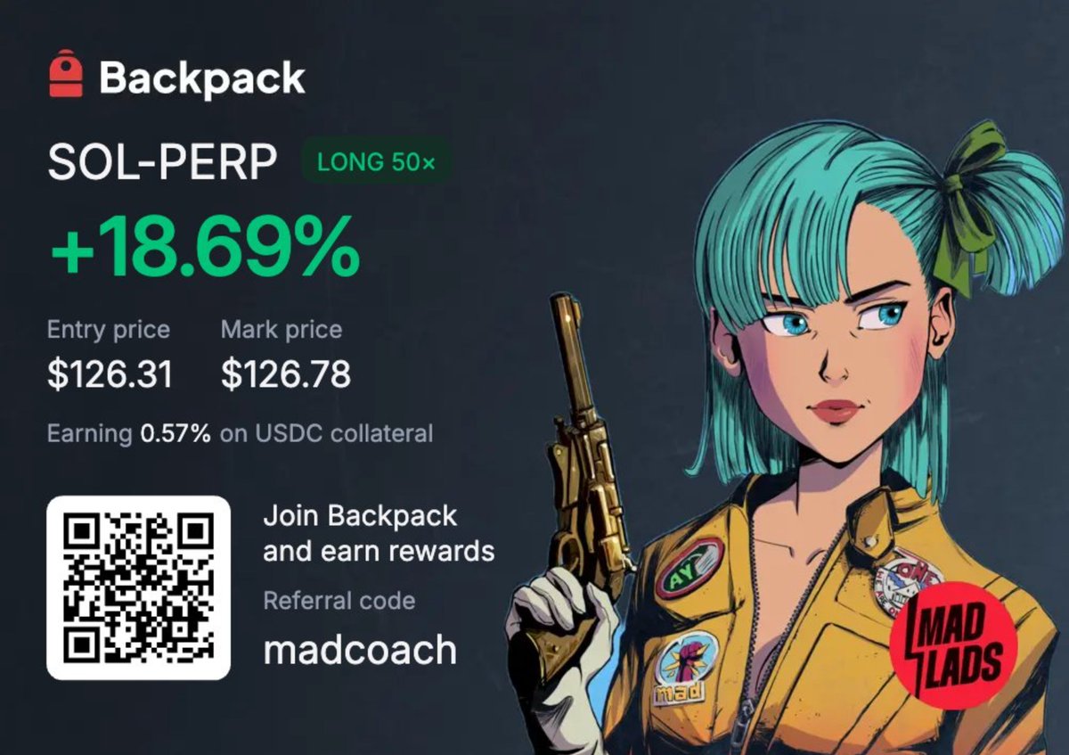 First feedback after a week on <a href="/Backpack/">Backpack 🎒</a> .
Who I am: absolutely not a trader. I opened my first long this morning for 5 minutes. I have no trading knowledge, and I don't know how to read a chart.

My starting capital: $23K.
My first strategy was to have $10K and 100 Sol and play
