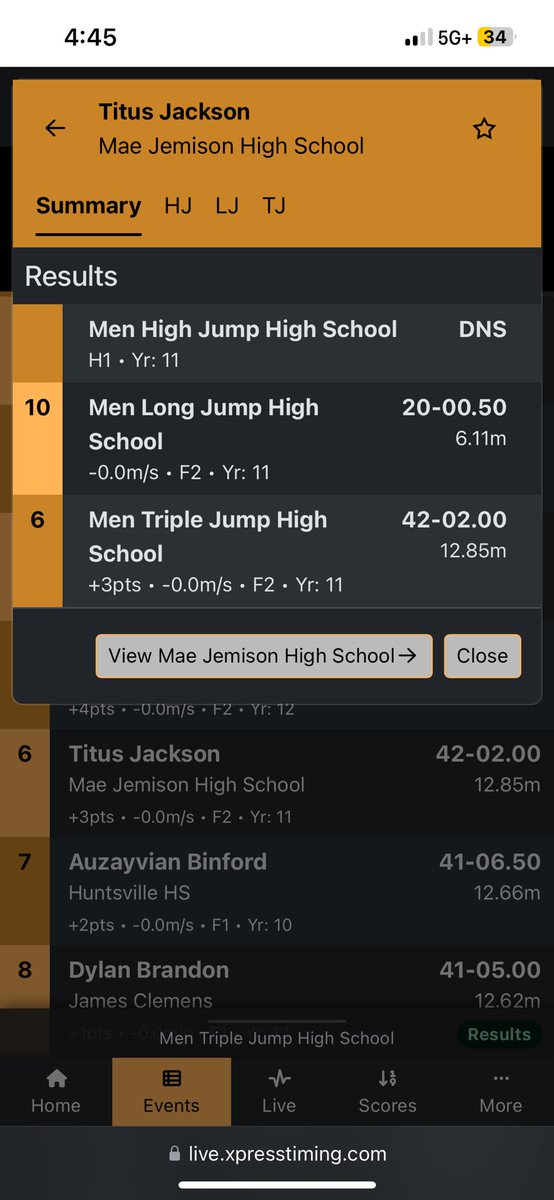 TitusJackson28's tweet image. Competed at the Rocket City Showcase this weekend, LJ-6.11m, TJ-12.85 @UAH_TFXC @AllenUXCTF @CoachRSmithASU @tsvault @coachp_grew