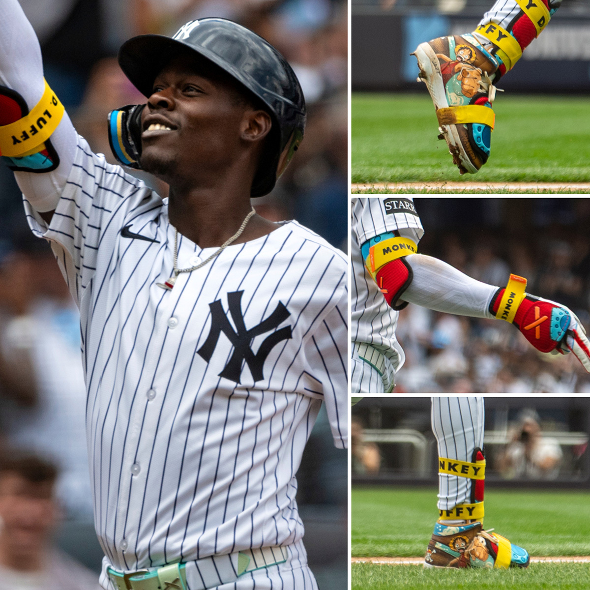 MLB's tweet image. Jazz Chisholm Jr. is playing in full One Piece gear 🤯🔥