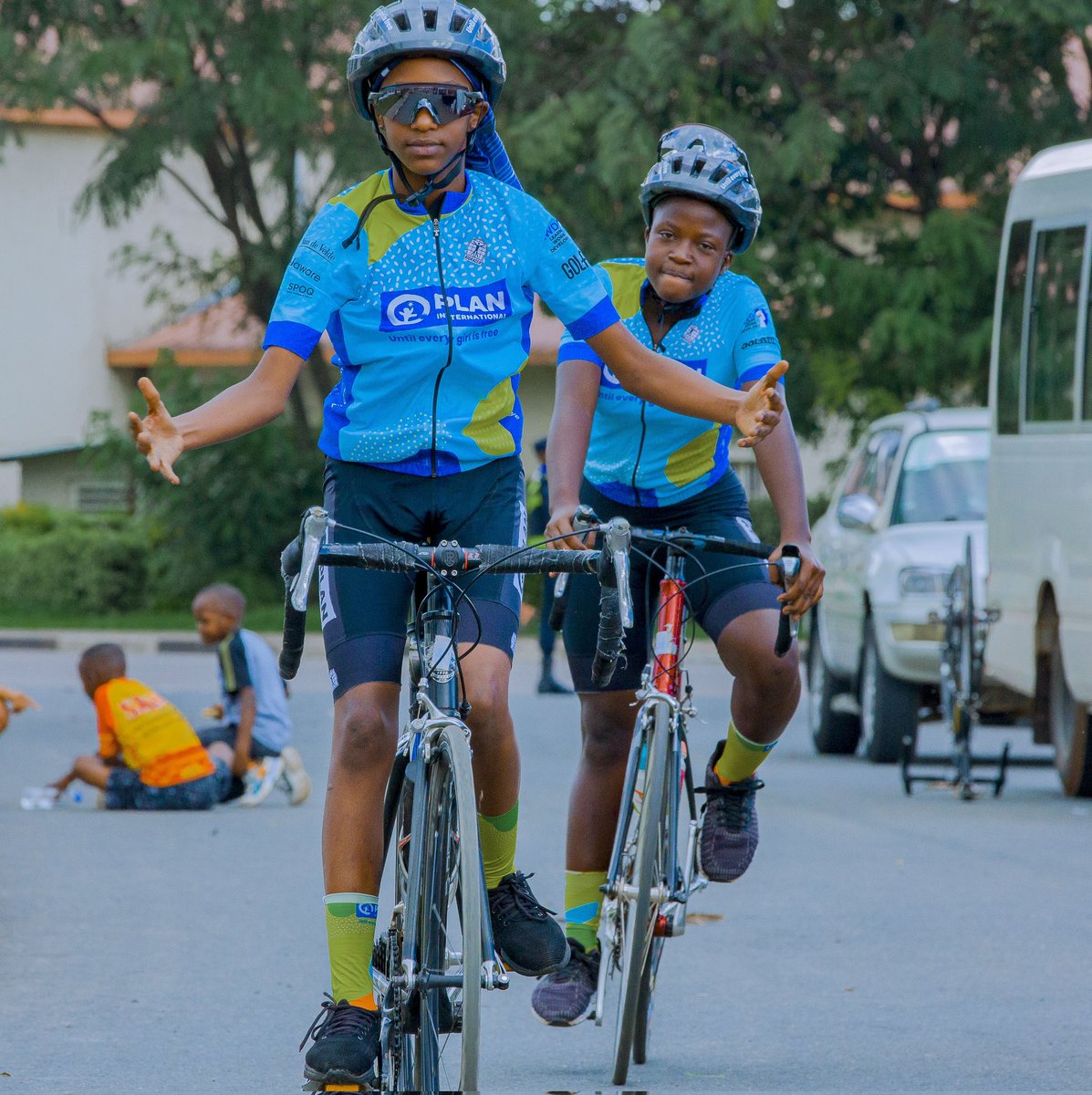 LwdWork's tweet photo. It was a tough day on the north side, but our two queens secured the stage at the Youth Racing Cup 2025 3rd Stage! #Bike4Future team of @LwdWork, funded by @PlanRwanda https://t.co/8YdQ1kzPKA