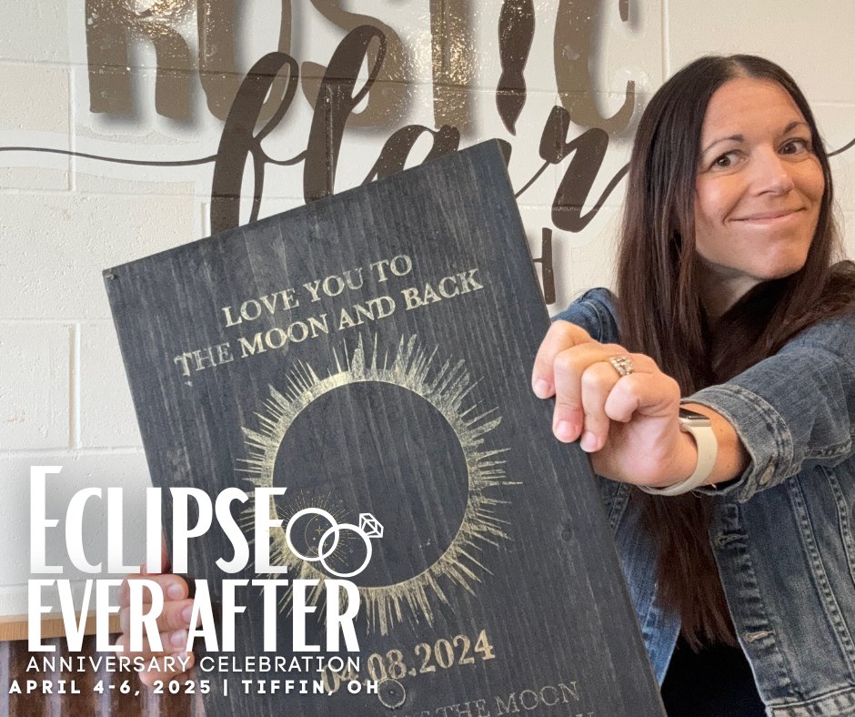 The Eclipse Ever After Anniversary Celebration is just ONE WEEK away! Join Rustic Flair &amp; Brush for “What the Moon Looked Like” Couples Project on (4/5) at 1:30pm along with tons of other special offerings! 

Register now &amp; learn more:
ow.ly/ZZQH50VqZSs