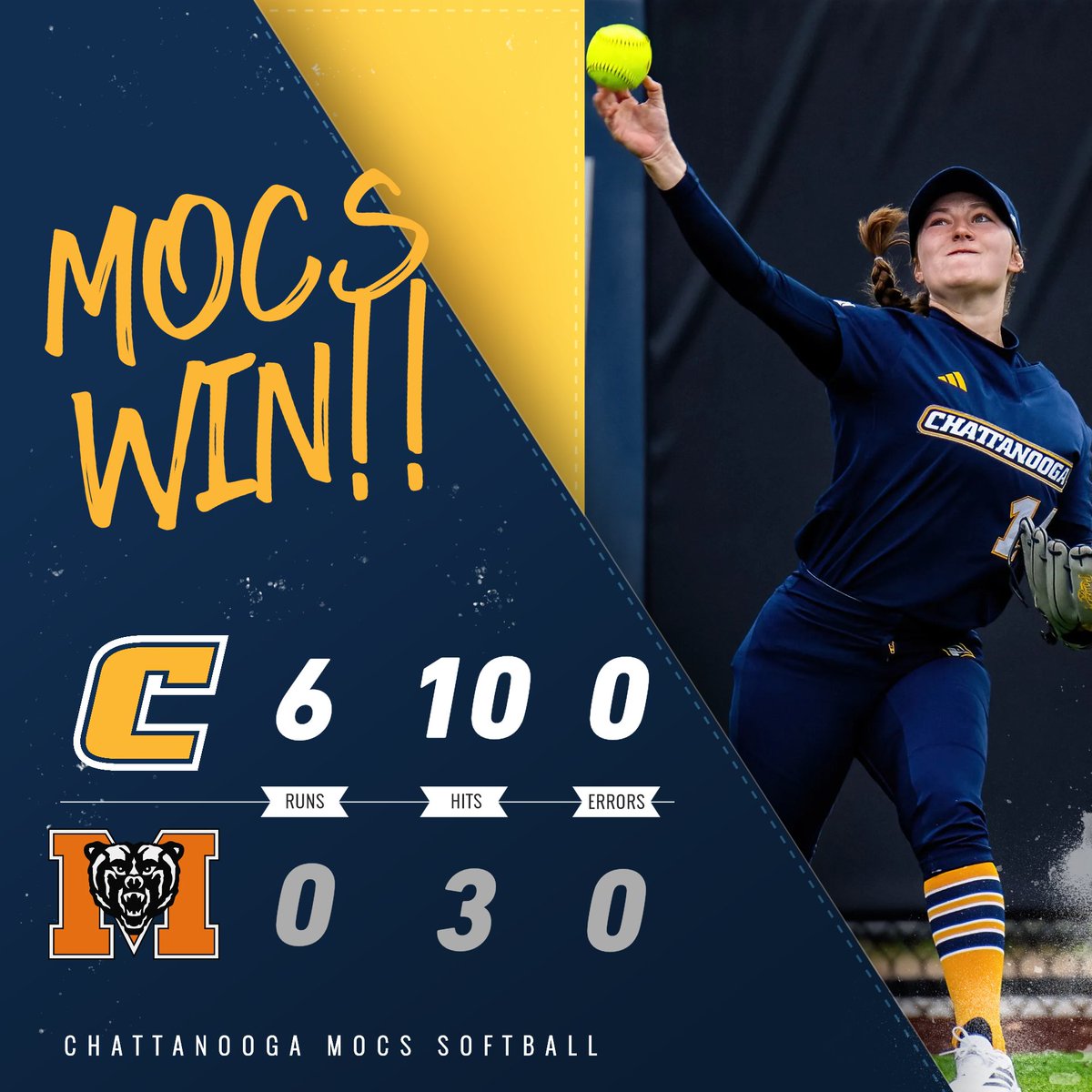 Mocs sweep the Bears on Day One of the series and improve to 24-9 overall and 4-1 in SoCon play. Sunday's game is slated for a 1 p.m. start. Stay tuned for weather updates.
#GoMocs
