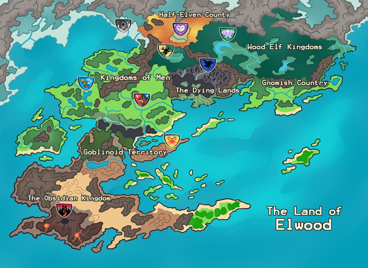 BillSpooks's tweet image. Making a pinned thread of all the basic lore/info for #ElwoodTales !!!
Elwood Tales is a fantasy/DnD themed-OC community project, where you can make OCs and draw them interacting with other people's OCs in this shared little universe! (1/4)