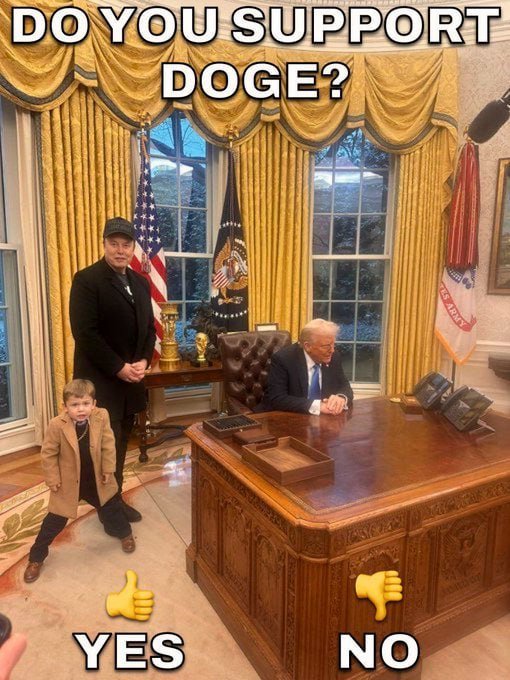RightScopee's tweet photo. 🚨BREAKING: President Trump signed an Executive Order MANDATING federal agencies to work with Elon Musk’s DOGE.  

Do you support DOGE?  

YES or NO? https://t.co/PHI811zwIy