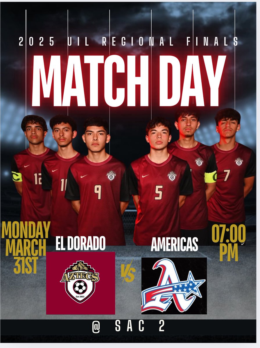 El Dorado Mens Soccer Program (@eldo_bsoccer) on Twitter photo The UIL State Playoffs continue in the Round of Elite 8 for the Golden Boys. Come out and support the boys on this historic run. Hope to see you all out there!!! <a href="/EDAztecs_HS/">Venessa Betancourt</a> #FuerzaAzteca <a href="/SocorroISD/">Socorro ISD</a> The UIL State Playoffs continue in the Round of Elite 8 for the Golden Boys. Come out and support the boys on this historic run. Hope to see you all out there!!! <a href="/EDAztecs_HS/">Venessa Betancourt</a> #FuerzaAzteca <a href="/SocorroISD/">Socorro ISD</a>