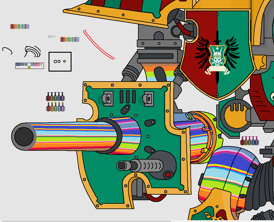 TheTopofHatThe's tweet photo. because of dealing with a lot of similar colors, I did placeholder colors. The first picture is of the thing I used throughout the whole drawing process and the things on the side are different placeholders for shading. The second image is of a shaded spot with placeholder colors https://t.co/IK4Nn9J2Es