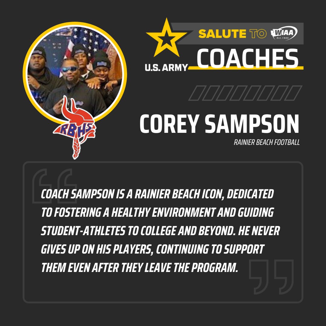 WIAA (@wiaawa) on Twitter photo Please join us in saluting:
COREY SAMPSON
Rainier Beach Football
<a href="/goarmyseattle/">Go Army Seattle</a>
#SalutetoCoaches Please join us in saluting:
COREY SAMPSON
Rainier Beach Football
<a href="/goarmyseattle/">Go Army Seattle</a>
#SalutetoCoaches
