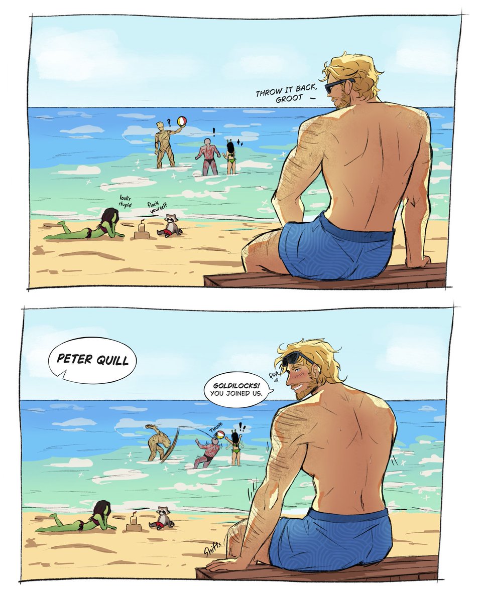 z3idann's tweet image. he had to borrow Quill’s spare shorts for beach day
#quillock #marvelrivals