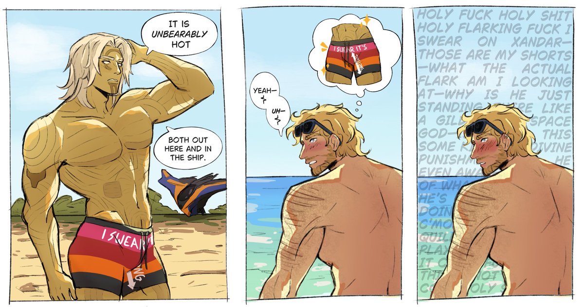 z3idann's tweet image. he had to borrow Quill’s spare shorts for beach day
#quillock #marvelrivals