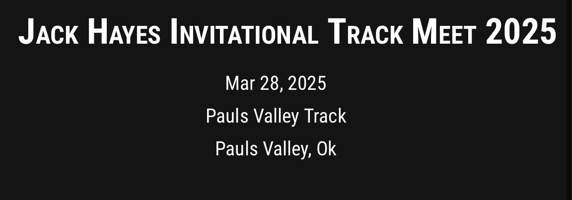 CCS takes medals at Pauls Valley:
Girls:
1st LJ - T Downing 
2nd 300mH - K Hollingsworth
3rd PV - T Downing 
6th 300mH - T Downing
6th 100mH - K Hollingsworth 
Boys:
1st 3200m - L Haynes
1st 1600m - L Haynes
3rd 300mH - R Wilcox 
4th LJ - K Davis 
4th HJ - K Davis
5th 4x800