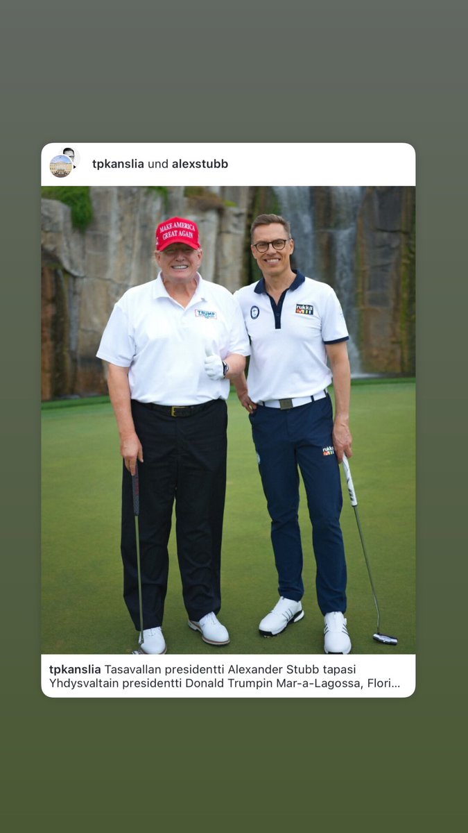 CHSievers's tweet image. Unsere neue Welt: Finnlands Präsident spielt Golf mit Donald Trump. Und verkauft dabei Eisbrecher. 🇫🇮🇺🇸❄️

#Eilmeldung