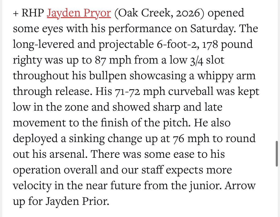 Jayden Pryor (@jaydenpryor_) on Twitter photo Thank you <a href="/PrepBaseballWI/">Prep Baseball Wisconsin</a> for the write up! <a href="/ocreekbaseball/">Oak Creek HS Baseball</a> <a href="/MidwestHalos/">Midwest Halos</a> Thank you <a href="/PrepBaseballWI/">Prep Baseball Wisconsin</a> for the write up! <a href="/ocreekbaseball/">Oak Creek HS Baseball</a> <a href="/MidwestHalos/">Midwest Halos</a>