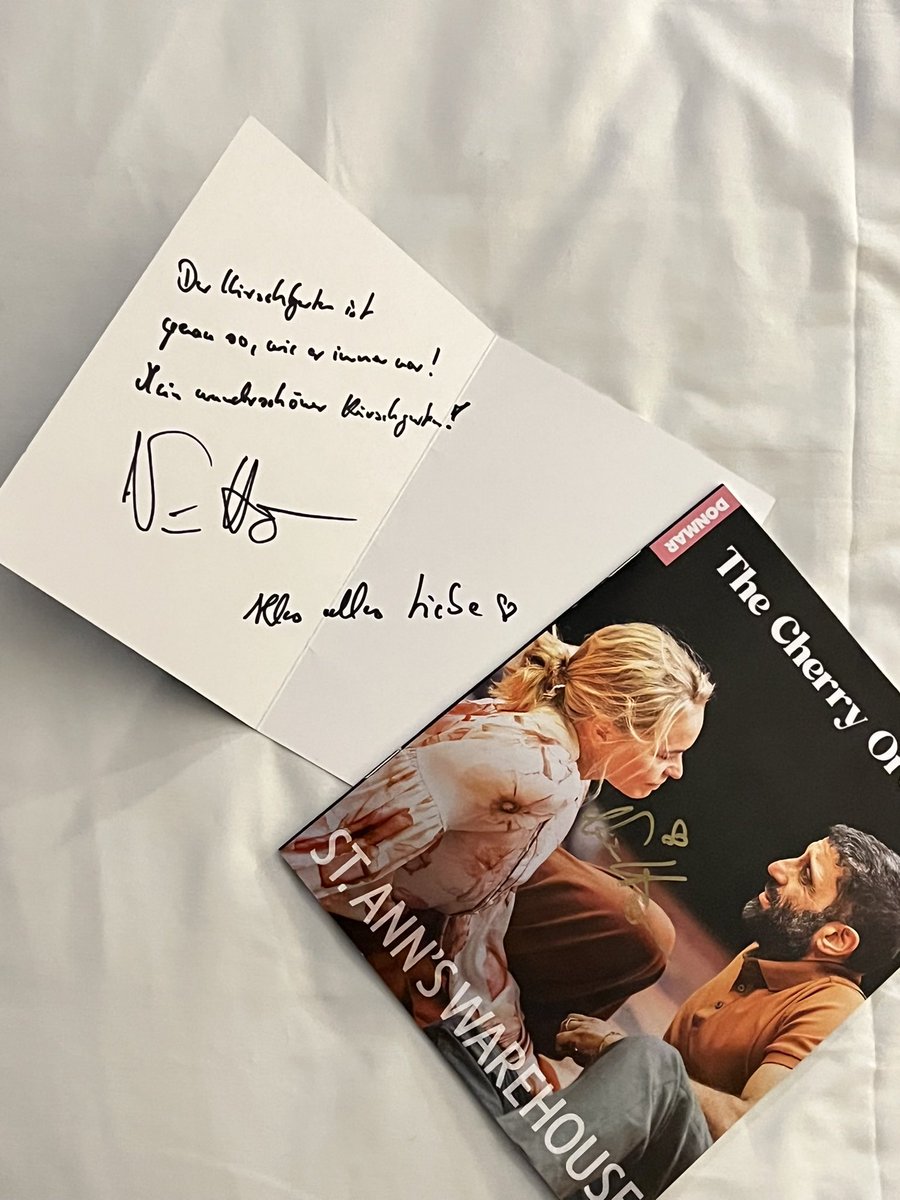 JingyiL64's tweet photo. Soooo I met Nina Hoss again :’) She recognized me and friend who also saw her in London🥲I asked her to write some wise words in German and she so kindly wrote a line from the Cherry Orchard 🥲 We hugged 🥲 My heart still flutters when I look at these photos 🥲❤️ https://t.co/OBrRIXUgud