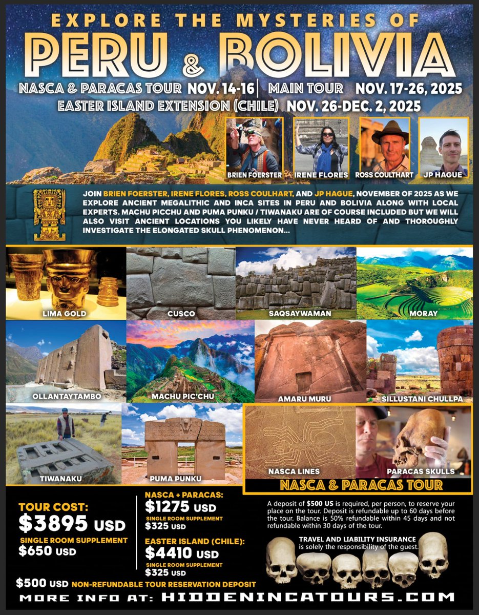 rosscoulthart's tweet photo. Still a final few places available to join Brien Foerster, JP Hague and myself later this year on a tour of ancient Nasca/Palpa and Easter Island megalithic sites. See the precision stonework & gigantic shaped stones for yourself, that still have no explanation for how they were transported and built.