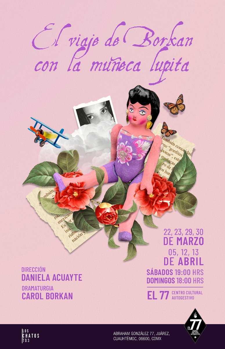 HOY y MAÑANA tenemos funciones de El viaje de Borkan con la Muñeca Lupita, esta docuficcion que cuenta la historia de Lupita, una muñeca que parte en busca de #miespiritudeljuego  y su dramaturga, <a href="/CarolBorkan/">Carol Borkan</a> quien ha descubierto temas perturbadores.
🗓Sab 19 h
🕖Dom 18 h
📌El77
