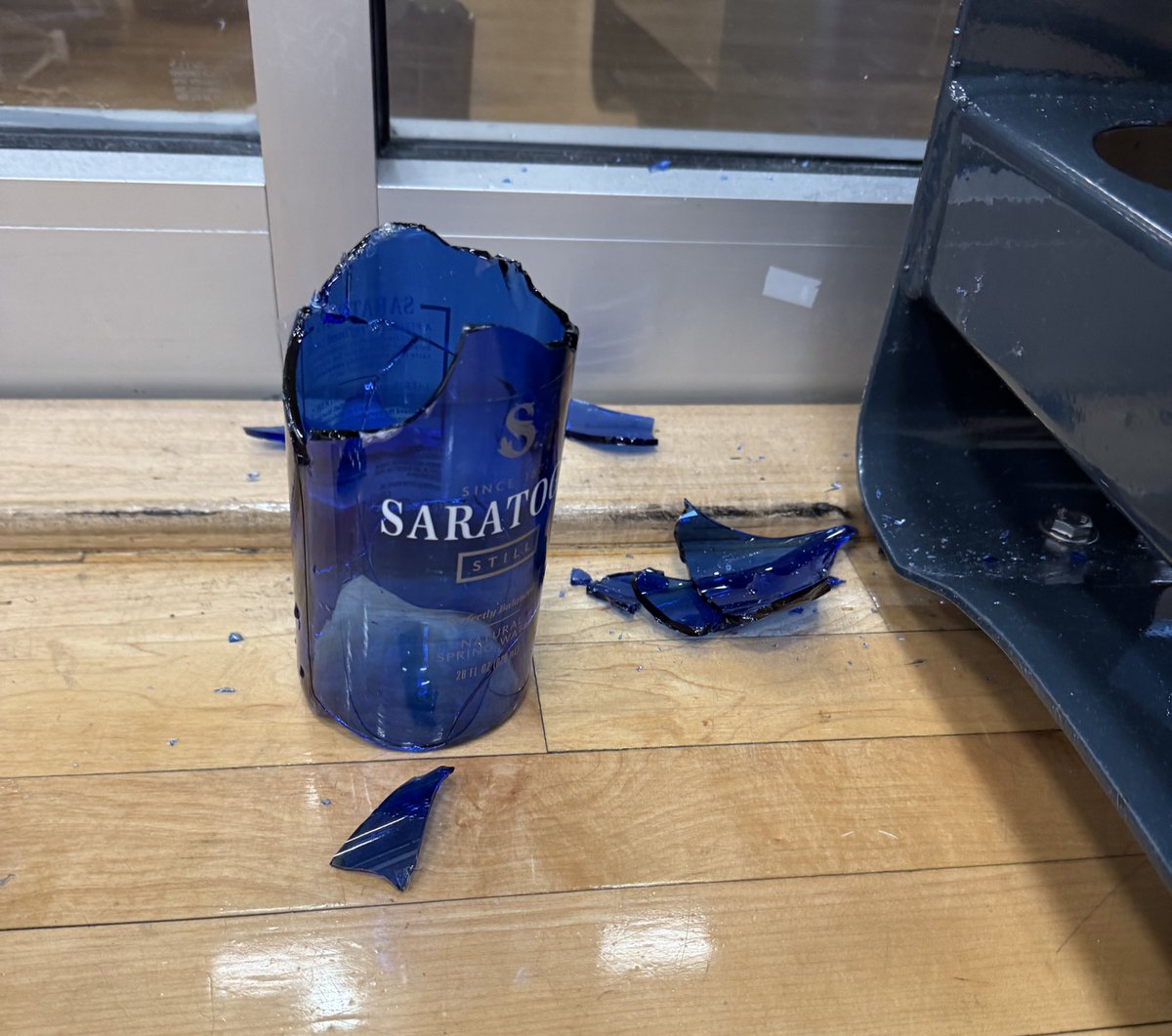 captaindanooo's tweet image. Broken Saratoga bottle on the basketball court? Now that’s what I call March Madness #10THOUSAND #nightlyroutine #wheresthepenjamin