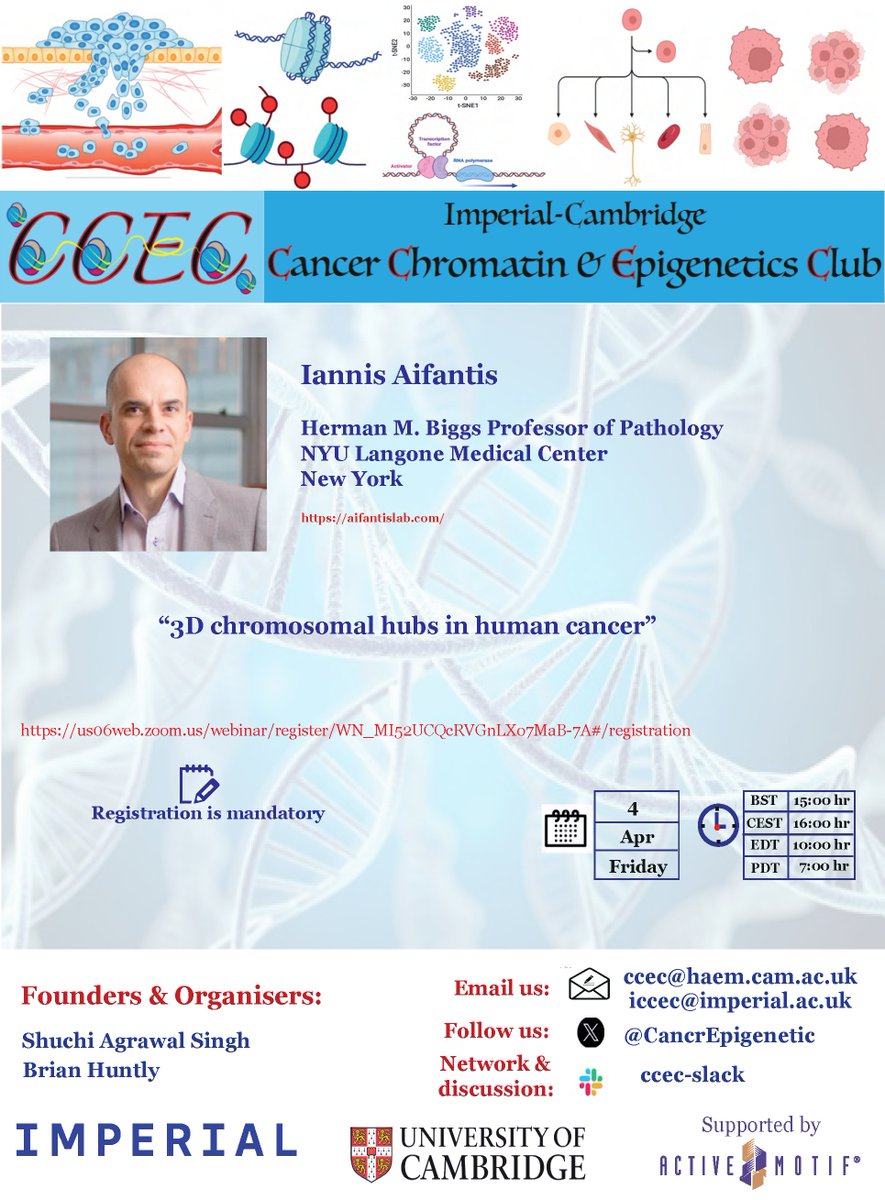 CambridgeCancerEpigeneticClub (@cancrepigenetic) on Twitter photo CCEC seminar alert 📢 Friday 4thApril, please join us with Iannis Aifantis, <a href="/iannisaifantis1/">Iannis Aifantis</a> from NYU <a href="/NYUGSOM_Path/">NYU GSOM Pathology</a> <a href="/nyugrossman/">NYU Grossman School of Medicine</a> The seminar is free to attend,link2register👇 us06web.zoom.us/webinar/regist… <a href="/ShuchiChromaBio/">Shuchi Agrawal Singh</a> <a href="/activemotif/">Active Motif</a> <a href="/imperialcollege/">Imperial College London</a> <a href="/ImperialImmuno/">Imperial Department of Immunology & Inflammation</a> <a href="/Cambridge_Haem/">Haematology at Cambridge</a> CCEC seminar alert 📢 Friday 4thApril, please join us with Iannis Aifantis, <a href="/iannisaifantis1/">Iannis Aifantis</a> from NYU <a href="/NYUGSOM_Path/">NYU GSOM Pathology</a> <a href="/nyugrossman/">NYU Grossman School of Medicine</a> The seminar is free to attend,link2register👇 us06web.zoom.us/webinar/regist… <a href="/ShuchiChromaBio/">Shuchi Agrawal Singh</a> <a href="/activemotif/">Active Motif</a> <a href="/imperialcollege/">Imperial College London</a> <a href="/ImperialImmuno/">Imperial Department of Immunology & Inflammation</a> <a href="/Cambridge_Haem/">Haematology at Cambridge</a>