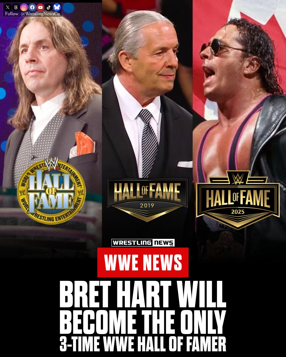 WrestlingNewsCo's tweet image. During WrestleMania weekend, Bret Hart will become the only 3-time WWE Hall of Famer. The best there ever will be...