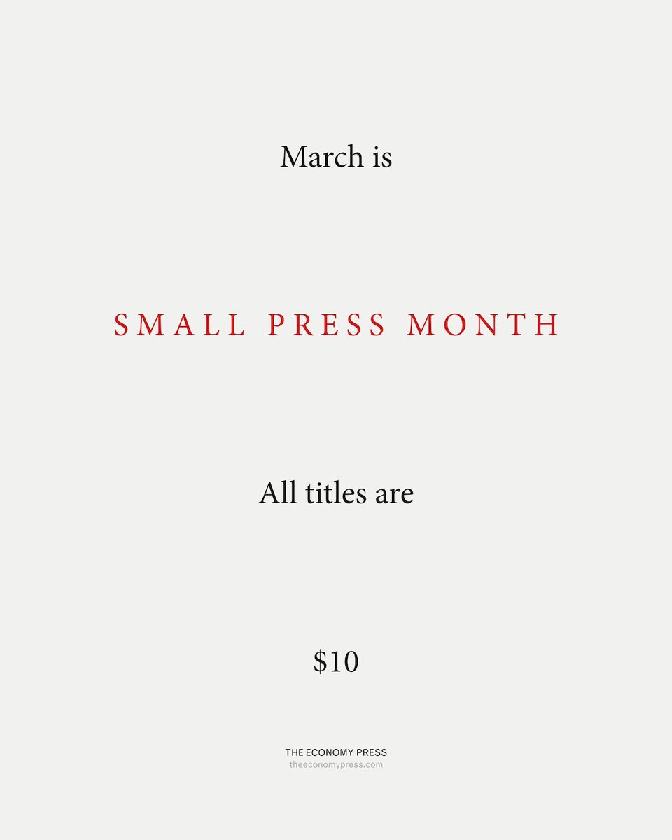 theeconomypress's tweet photo. ONLY TWO DAYS LEFT:
https://t.co/ZMyNB4sgbA
#poetry #booksale #smallpress #smallpressmonth #indiepress #indiepressmonth #books #booklets #chapbooks #pamphlets #chicago #theeconomypress https://t.co/iZdP0dyHF9