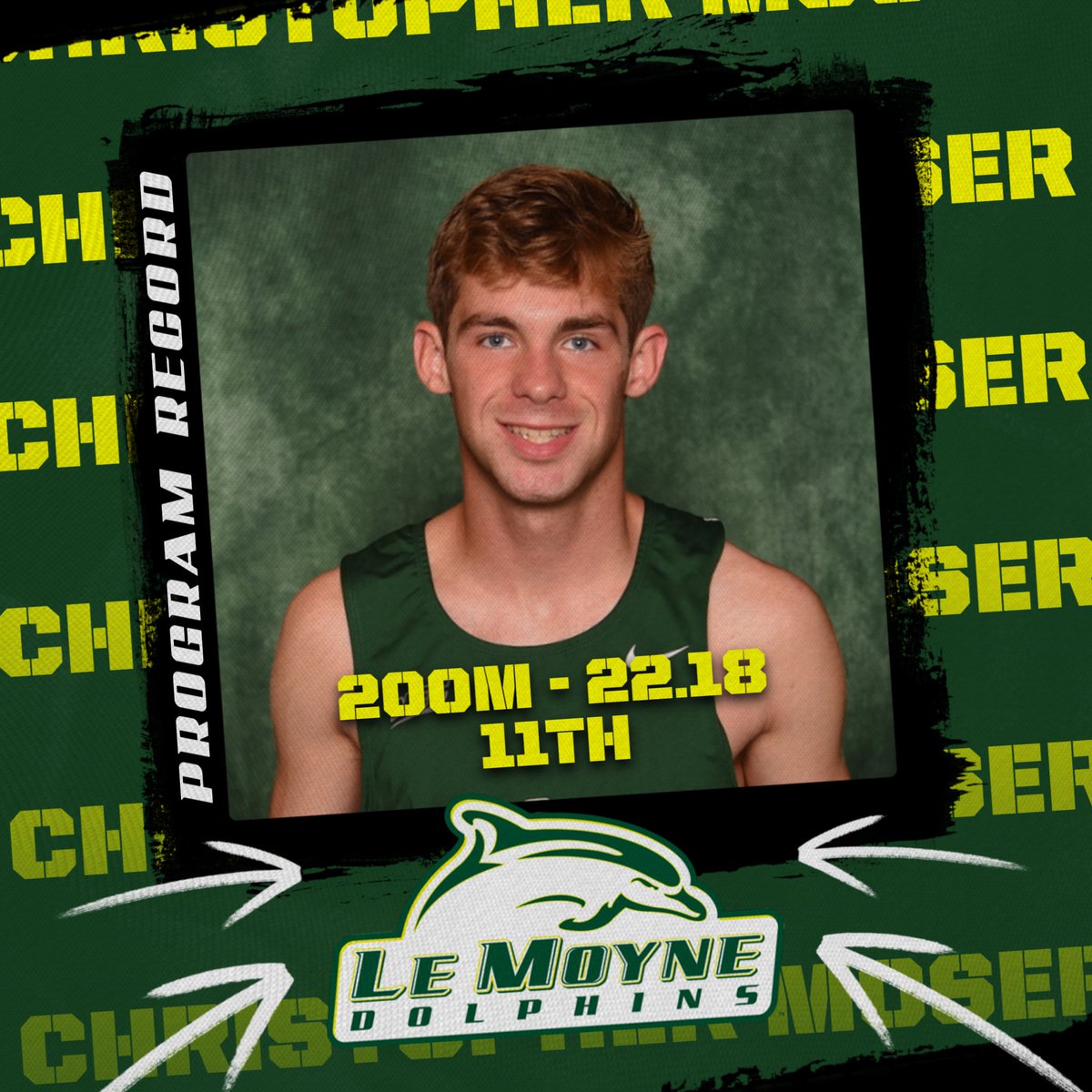 LeMoyneXCTF's tweet photo. 🚨ANOTHER PROGRAM RECORD🚨

Christopher Zajdel and Christopher Moser set program records in the 100m, 200m, 400m events today at the Leopard Invite🐬

#PhinsUp https://t.co/4cEeXSSgK8
