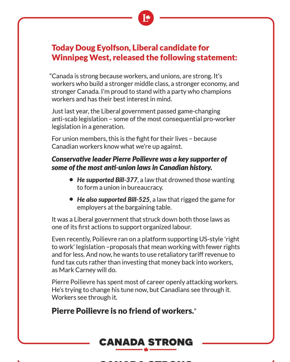 Pierre Poilievre is only pretending to be a friend to working Canadians because he thinks it will get him elected — his record speaks for itself.