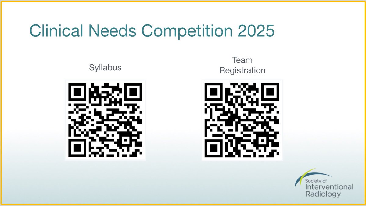 SIR RFS (@sirrfs) on Twitter photo JUST ANNOUNCED: The <a href="/SIRspecialists/">Society of Interventional Radiology</a> MSC Clinical Needs Competition is LIVE!
Syllabus: docs.google.com/document/u/0/d…
Registration: docs.google.com/forms/d/e/1FAI…
#SIR25NASH #MedStudent #IR JUST ANNOUNCED: The <a href="/SIRspecialists/">Society of Interventional Radiology</a> MSC Clinical Needs Competition is LIVE!
Syllabus: docs.google.com/document/u/0/d…
Registration: docs.google.com/forms/d/e/1FAI…
#SIR25NASH #MedStudent #IR