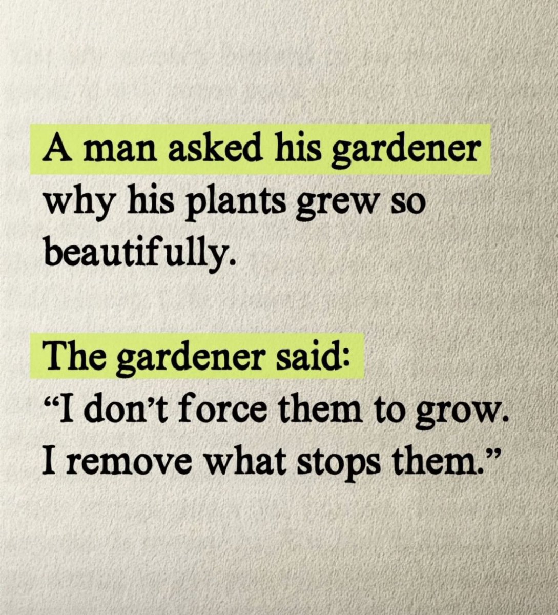 JeffJoeOk's tweet photo. This for sure is a profound metaphor for personal growth, leadership, or even education. To me, the gardener’s philosophy of removing obstacles rather than forcing growth, applies to many areas of life.

What are your thoughts on it? https://t.co/QFucl3OXe7