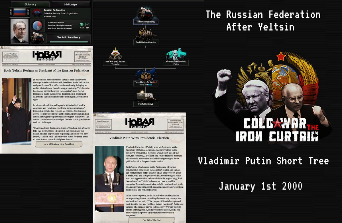 CWIC_official's tweet photo. Такого как путин🇷🇺🇷🇺🇷🇺
Here is the teaser of early 2000s Russian Federation with Vladimir Putin🇷🇺
Твоё достоянье на все времена!
#Hoi4 #CWIC #Hoi4mod #Russia #VladimirPutin https://t.co/7UVBhgaRYT