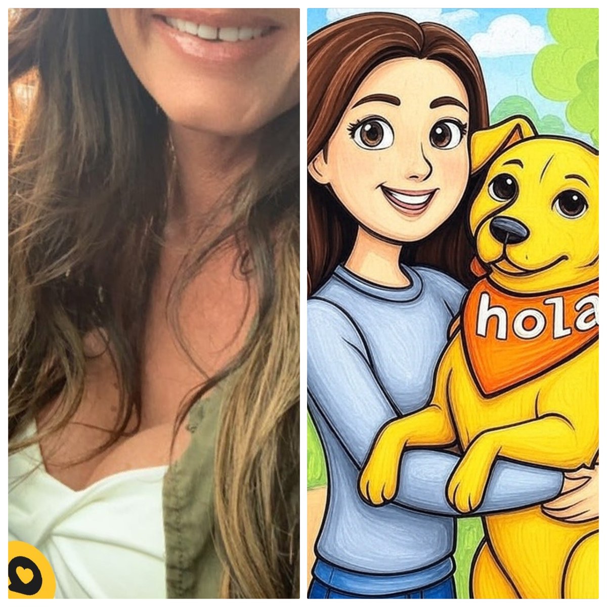 Ah, Bumble, I took the liberty of summoning Google Gemini’s finest artistry to craft a swift yet splendid cartoon of you and your noble hound—orange collar included, of course. Oh, and should the occasion arise, I do read Spanish fluently. Carry on.