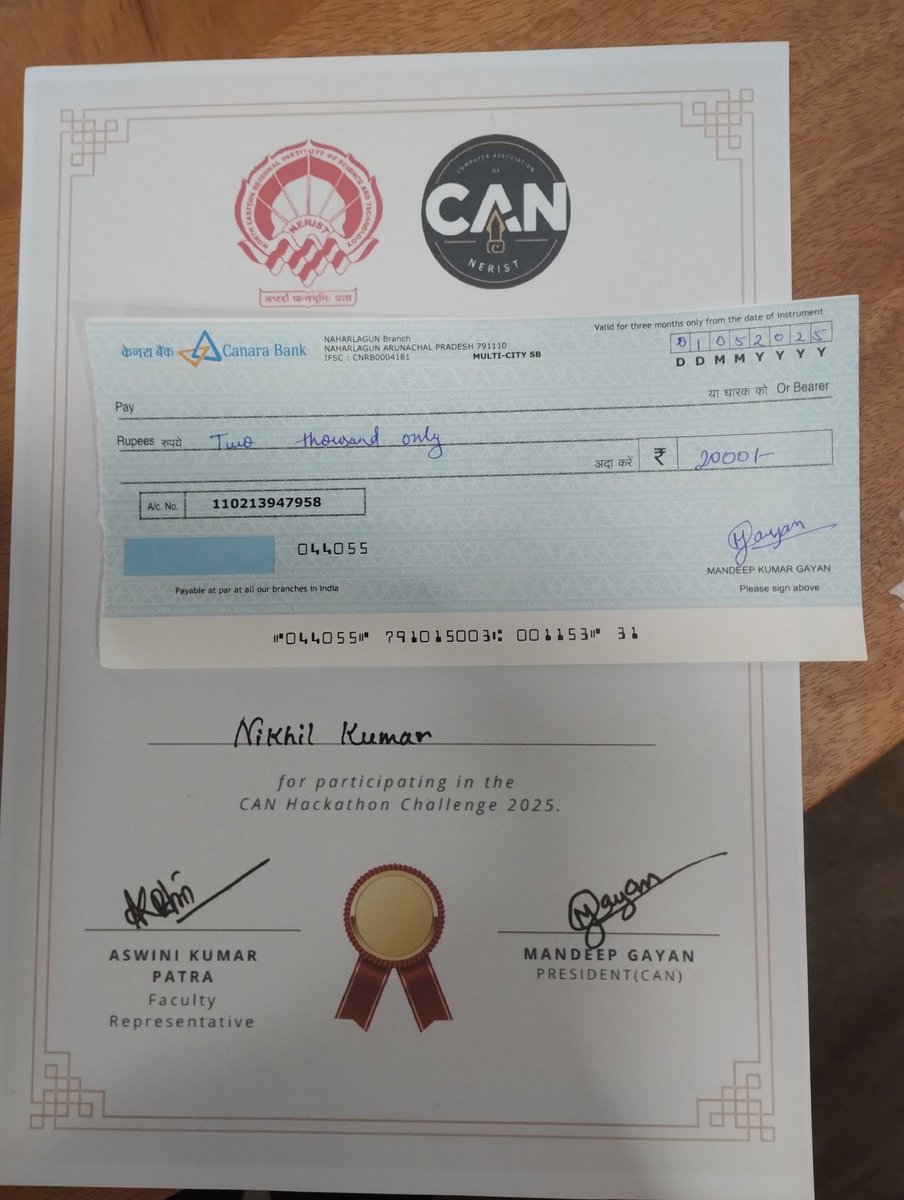 Built. Coded. Conquered. Walked away with ₹2K and a hackathon win! More than the prize, it's the thrill of solving real problems that keeps me going. 🚀 #HackathonChampion #100DaysOfCode