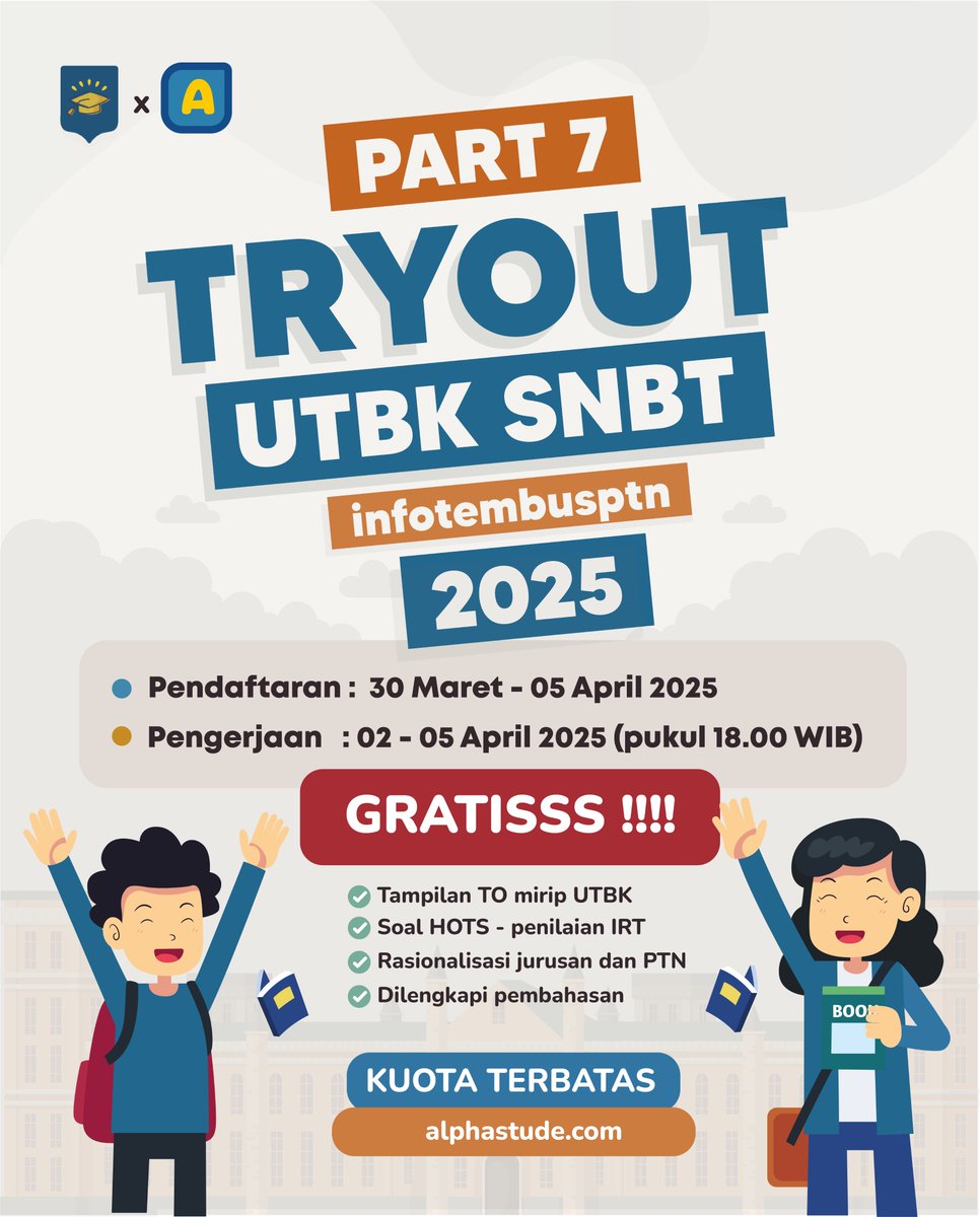 INFO SNBP - UTBK SNBT 2025 (@infotembusptn) on Twitter photo TO ABIS LEBARAN? GASSS🔥🔥🔥
⭐️TO UTBK GRATIS PART 7 ⭐️
📅 Periode Pendaftaran: 31 Maret - 05 April 2025
📝 Periode Pengerjaan: 02 - 05 April 2025 (pukul 18.00 WIB)
Syaratnya mudah :
1. LIKE & RT postingan ini
2. Follow
<a href="/alphastude/">Alphastude | TRYOUT UTBK 2025</a>
3. Komen “DONE” di kolom komentar
Lalu TO ABIS LEBARAN? GASSS🔥🔥🔥
⭐️TO UTBK GRATIS PART 7 ⭐️
📅 Periode Pendaftaran: 31 Maret - 05 April 2025
📝 Periode Pengerjaan: 02 - 05 April 2025 (pukul 18.00 WIB)
Syaratnya mudah :
1. LIKE & RT postingan ini
2. Follow
<a href="/alphastude/">Alphastude | TRYOUT UTBK 2025</a>
3. Komen “DONE” di kolom komentar
Lalu