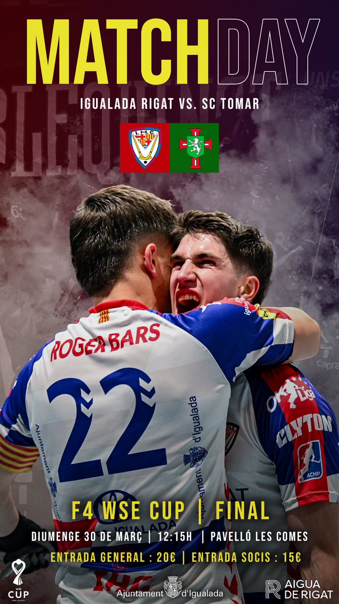 《IGUALADA RIGAT HC🔵🔴》
#WSECup

🏑 Final

#MATCHDAY 

IGUALADA RIGAT 🆚 <a href="/sportingtomar/">Sporting Clube Tomar</a>

📅 30 de març
🌍 Pavelló Les Comes
⏰ 12:15h
🖥 WSE TV / <a href="/esport3/">Esport3</a>
📻 <a href="/RadioIgualada/">Ràdio Igualada • 103.2</a>

📸 <a href="/xvigarcia_Xavi/">Xavi Garcia</a>