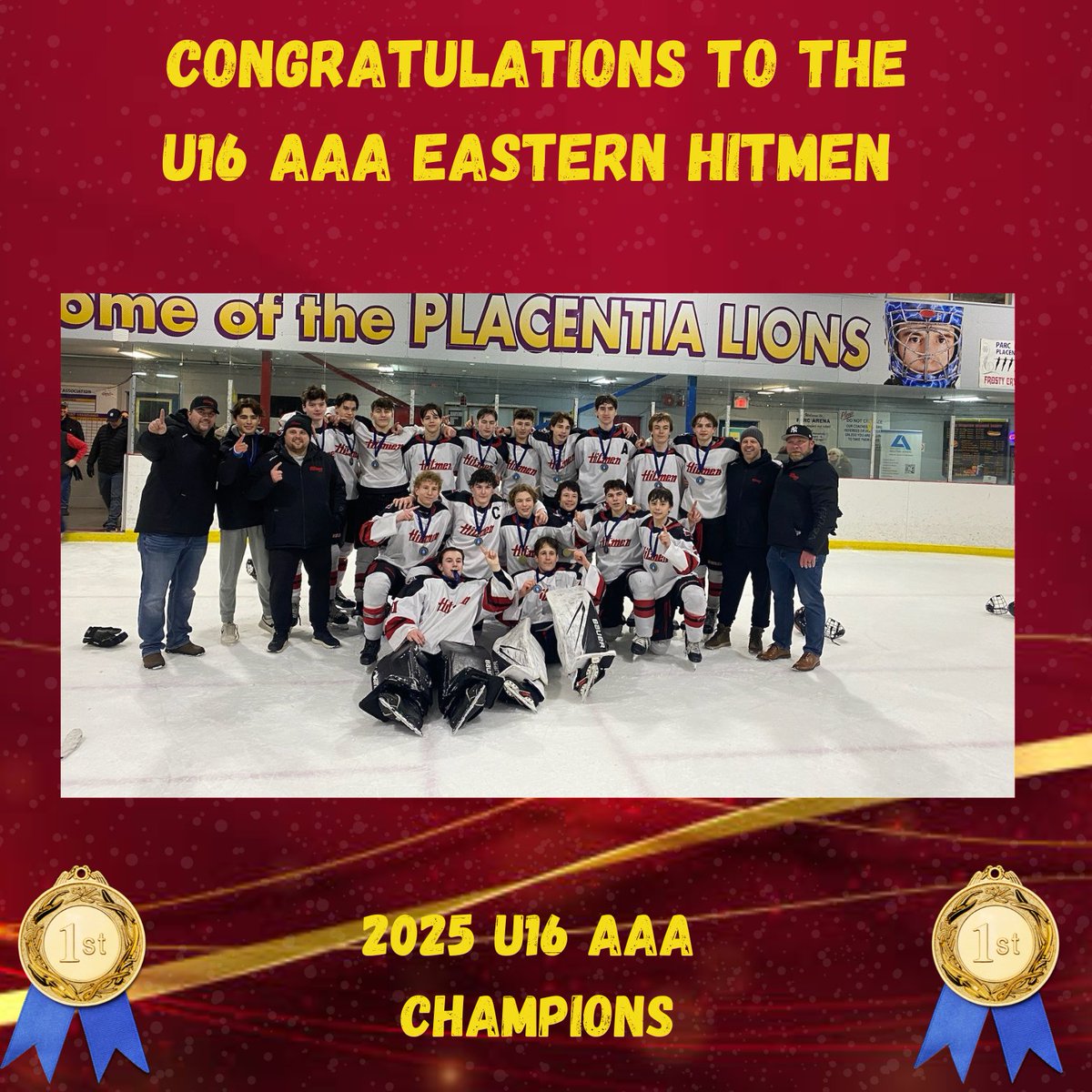 hockeynl1935's tweet image. 🎉📷 Huge congratulations to the Eastern Hitmen for securing 1st place in the 2025 U16 AAA Championship! Your hard work and dedication have paid off!