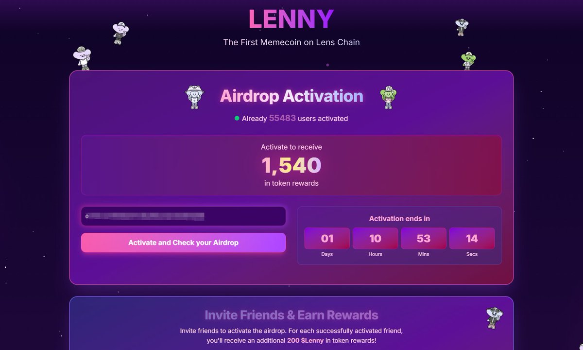持有Lens 的地址可以激活领下空投

不用连接钱包，输入地址即可领取
可以不值钱，但我必须有

直达：lenny.my/invite/95b55ce…

#lens #Airdrop #meme