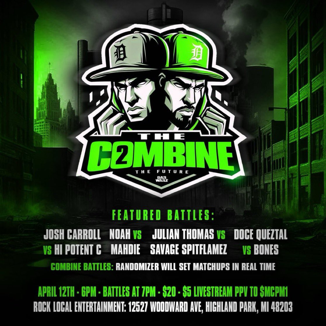 BAR WARS (@barwars_mbr) on Twitter photo THE COMBINE 2 :
THE FUTURE
Saturday 4/12
<a href="/Hi_Potent_C/">Hi Po (Edgar Allen Potent C π¦ββ¬)</a> <a href="/CLASH_WS/">MCPM</a> <a href="/PodTier/">LEDGE</a> <a href="/TheRealJC323/">Brace Amin</a> <a href="/LookAtFATX/">Fatx ποΈπ€</a> <a href="/LennoDaGoat/">Don F Lennody π¦ aka Sugar Ray Lenno</a> <a href="/PoloRoeTopGunna/">BarWarsChamp</a> <a href="/Nse_Jp/">π
ΏοΈizzle</a> <a href="/CbriTheLyricist/">Briatrix Kiddo. π</a> <a href="/Zone8PE_Julian/">#JulianThomas #JTFromATS #ATS #intake #RBE π€π€π€</a> <a href="/BagDadLean/">Young Caboodle π°</a> <a href="/barbosa722/">LIKE PAUL WALKER ποΈπ</a> <a href="/HATCHwiseguy/">HATCH WISEGUY</a> <a href="/JoeyLinwood313/">Goaty Linwizzle</a> <a href="/SaintxNolo/">Knologie π₯Ά</a> <a href="/detroitrapdaily/">Detroit Rap Daily</a> <a href="/OTFMZLIVE/">OTFMZ</a> <a href="/JBR_Streaming/">Jewels of Battle Rap π</a> THE COMBINE 2 :
THE FUTURE
Saturday 4/12
<a href="/Hi_Potent_C/">Hi Po (Edgar Allen Potent C π¦ββ¬)</a> <a href="/CLASH_WS/">MCPM</a> <a href="/PodTier/">LEDGE</a> <a href="/TheRealJC323/">Brace Amin</a> <a href="/LookAtFATX/">Fatx ποΈπ€</a> <a href="/LennoDaGoat/">Don F Lennody π¦ aka Sugar Ray Lenno</a> <a href="/PoloRoeTopGunna/">BarWarsChamp</a> <a href="/Nse_Jp/">π
ΏοΈizzle</a> <a href="/CbriTheLyricist/">Briatrix Kiddo. π</a> <a href="/Zone8PE_Julian/">#JulianThomas #JTFromATS #ATS #intake #RBE π€π€π€</a> <a href="/BagDadLean/">Young Caboodle π°</a> <a href="/barbosa722/">LIKE PAUL WALKER ποΈπ</a> <a href="/HATCHwiseguy/">HATCH WISEGUY</a> <a href="/JoeyLinwood313/">Goaty Linwizzle</a> <a href="/SaintxNolo/">Knologie π₯Ά</a> <a href="/detroitrapdaily/">Detroit Rap Daily</a> <a href="/OTFMZLIVE/">OTFMZ</a> <a href="/JBR_Streaming/">Jewels of Battle Rap π</a>