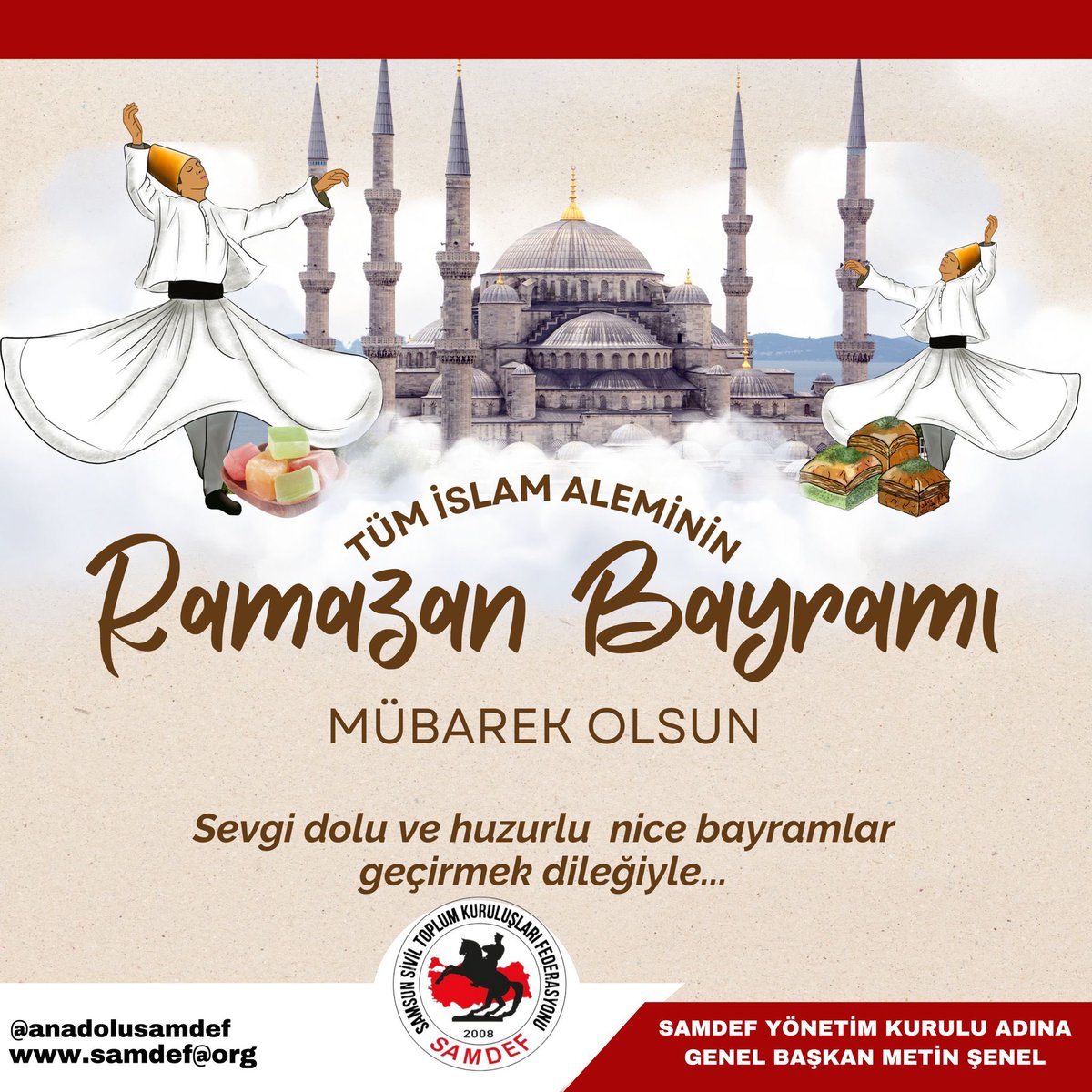 samdef55's tweet photo. Ramazan Bayramınızı en içten dileklerimizle  kutlar, sevdiklerinizle birlikte sağlık, mutluluk ve huzur dolu bir bayram geçirmenizi dileriz.
Tüm İslam aleminin ve hemşehrilerimizin Ramazan Bayramı mübarek olsun!

#ramazanbayramı 
#samdef 
#samkon https://t.co/8EXpFZsEsS