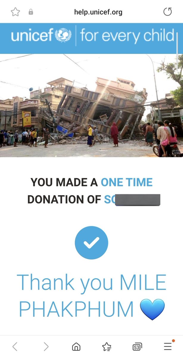 Christinading22's tweet photo. I made a donation in Nong Mile 's name 🙏 

Please help Myanmar 🇲🇲 🙏

@milephakphum 
#Milephakphum 
#Greenyrose https://t.co/mpLLb0Glqb