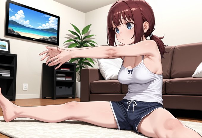 ストレッチ中の妹
妹「足開くの、このくらいが限界かな〜」
僕「すごい(すごい)」 