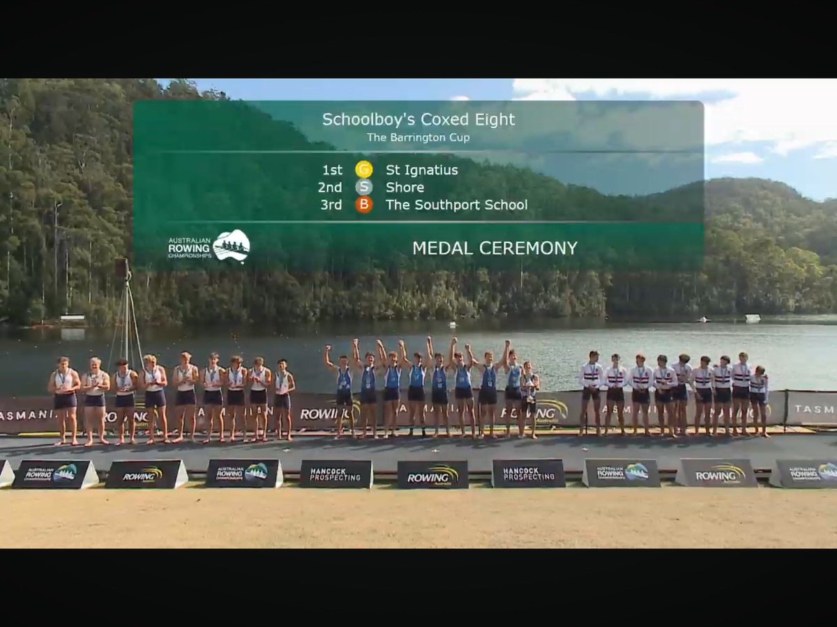 The final day at Rowing nationals in Tasmania, the 1st VIII won the final of the Barrington Cup, Yr 10 1st VIII won the U17 VIII final, whilst the 1st IV won the B final. Riverview won the overall championship trophy for schools. Congrats to boys and coaches. We are proud of you.