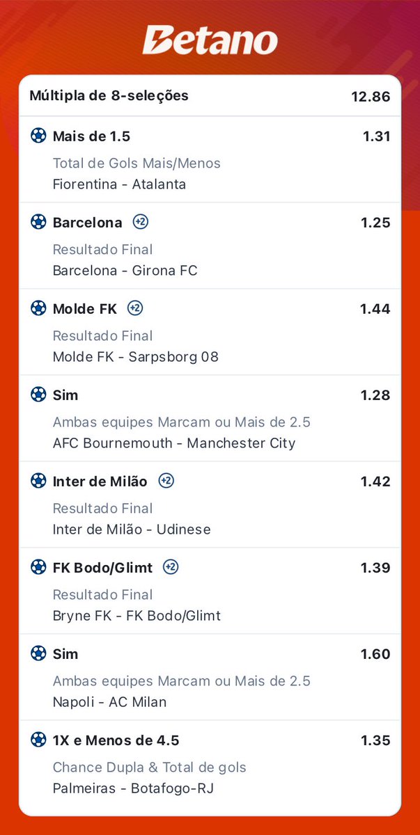 ODD. 12.86 PARA O DOMINGÃO SEM MISTÉRIO! 😳 🔥👇

Pode admitir que essa ficou top hein! 👌🏻

🔗 Quem quiser pegar LINK da Aposta tá no FREE >> t.me/Tipsbrasilofic…