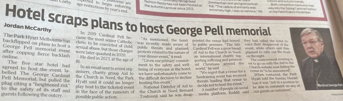 CLAN_AU's tweet photo. @Peter_Fox59
Here is the #GeorgePell article you requested
Shame on you #ParkHyatt Hotel #Melbourne putting on a memorial for #Pell the great #CatholicChurch enabler ‼️
#AidtotheChurchinNeed 🙄
#BernardTootounji https://t.co/dmyo9vbVQv