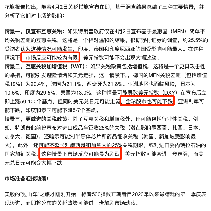 所以下周4月2号的关税日，总共只有3种情况，分别为不跌，跌，大跌😥