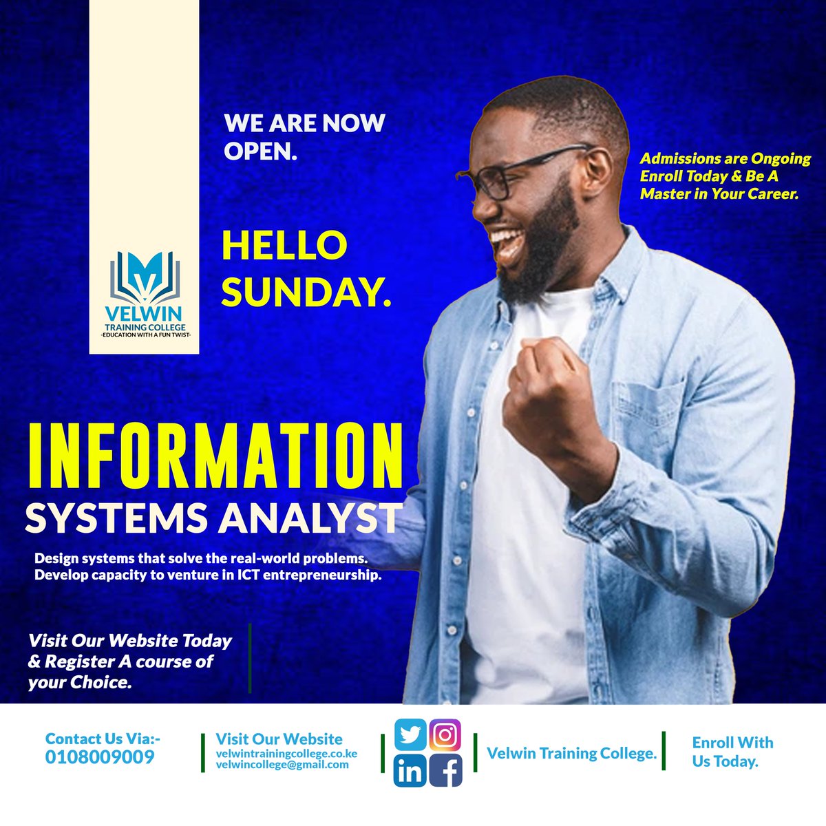 Velwintraining's tweet photo. Design systems that solve the real-world problems.

Develop capacity to venture in ICT entrepreneurship.

#students #studyOnline #DigitalSkills #Enterprenuership #Skills https://t.co/VspNt8Xvgh