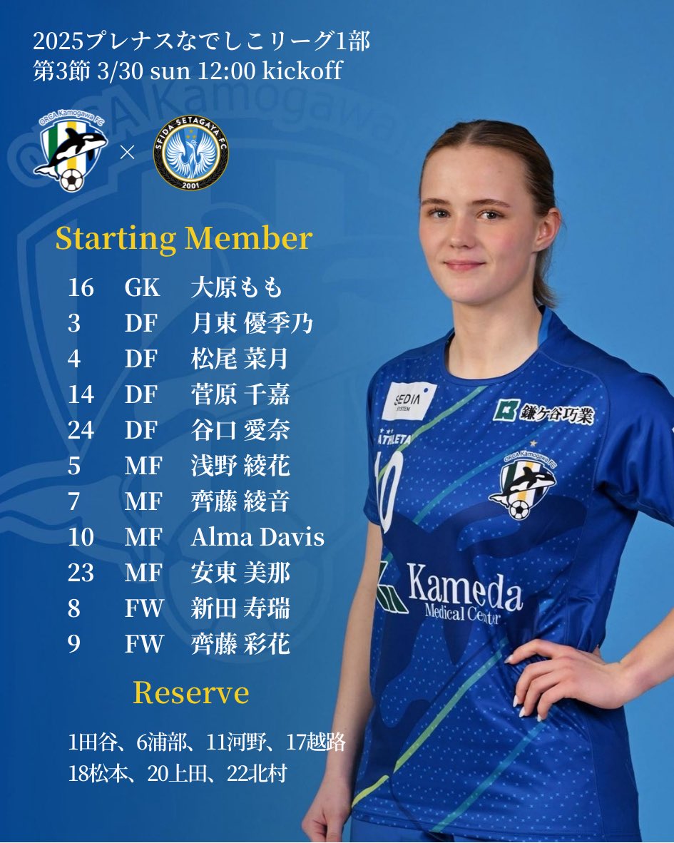 orcakamogawafc's tweet photo. 🏆2025プレナス
なでしこリーグ1部

第3節 #オルカ vs #S世田谷
3/30 12:00KO
鴨陸

#オルカ鴨川FC
#スターティングメンバー

▶️YouTube LIVE
https://t.co/4hUOYM3RCs

本日も
応援よろしくお願いします！！！

#なでしこリーグ https://t.co/pbFkiv5txL