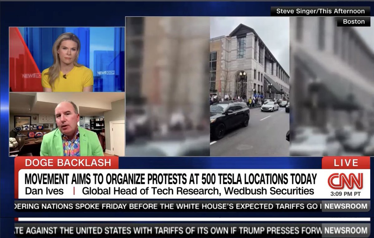 Dan Ives (@divestech) on Twitter photo Great to be on <a href="/CNN/">CNN</a> with <a href="/jessicadean/">Jessica Dean</a>
discussing the Tesla protests today and why this is a “moment of truth” for Musk to balance being CEO of Tesla and the DOGE government initiative 📺🕕👇 <a href="/cnnbrk/">CNN Breaking News</a> Great to be on <a href="/CNN/">CNN</a> with <a href="/jessicadean/">Jessica Dean</a>
discussing the Tesla protests today and why this is a “moment of truth” for Musk to balance being CEO of Tesla and the DOGE government initiative 📺🕕👇 <a href="/cnnbrk/">CNN Breaking News</a>