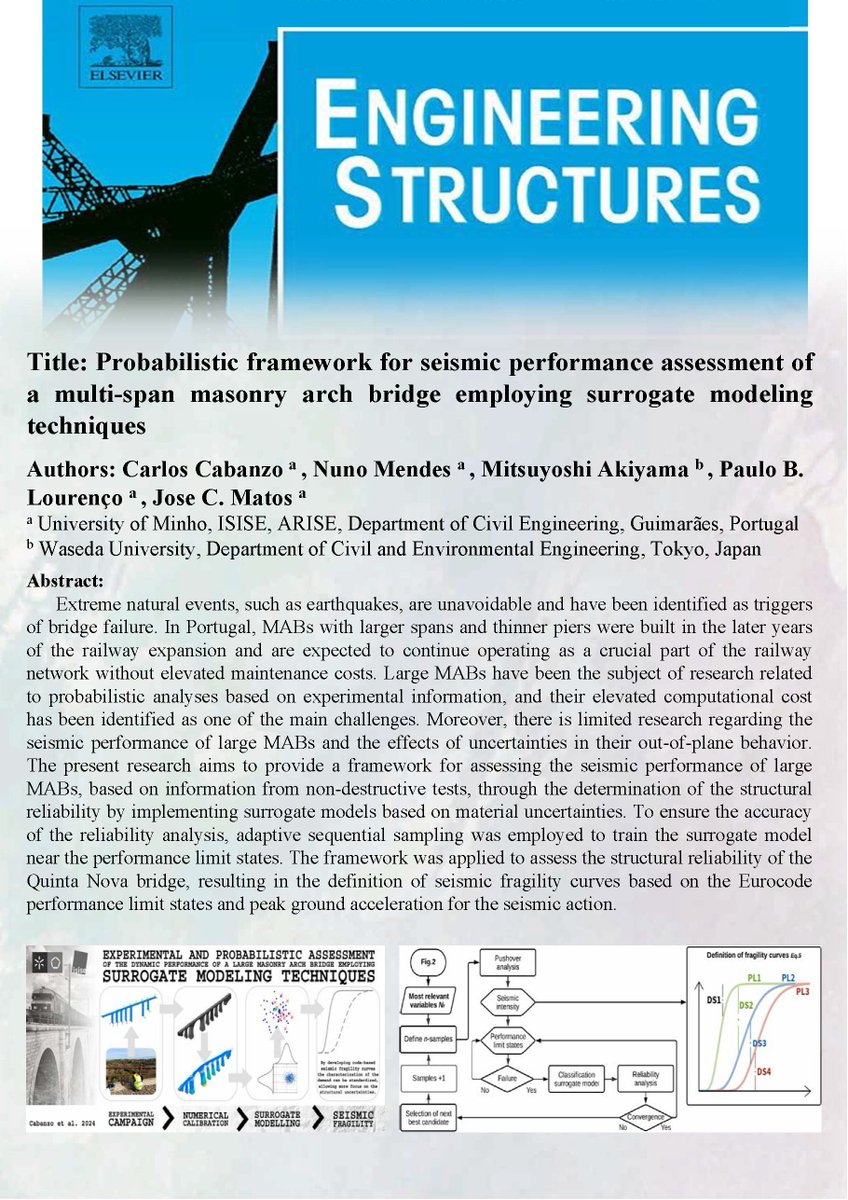 Eng_structures's tweet image. Editor’s Featured Papers
Volume 325 (Europe)
Probabilistic framework for seismic performance assessment of a multi-span masonry arch bridge employing surrogate modeling techniques.
doi.org/10.1016/j.engs…
#engineeringstructure